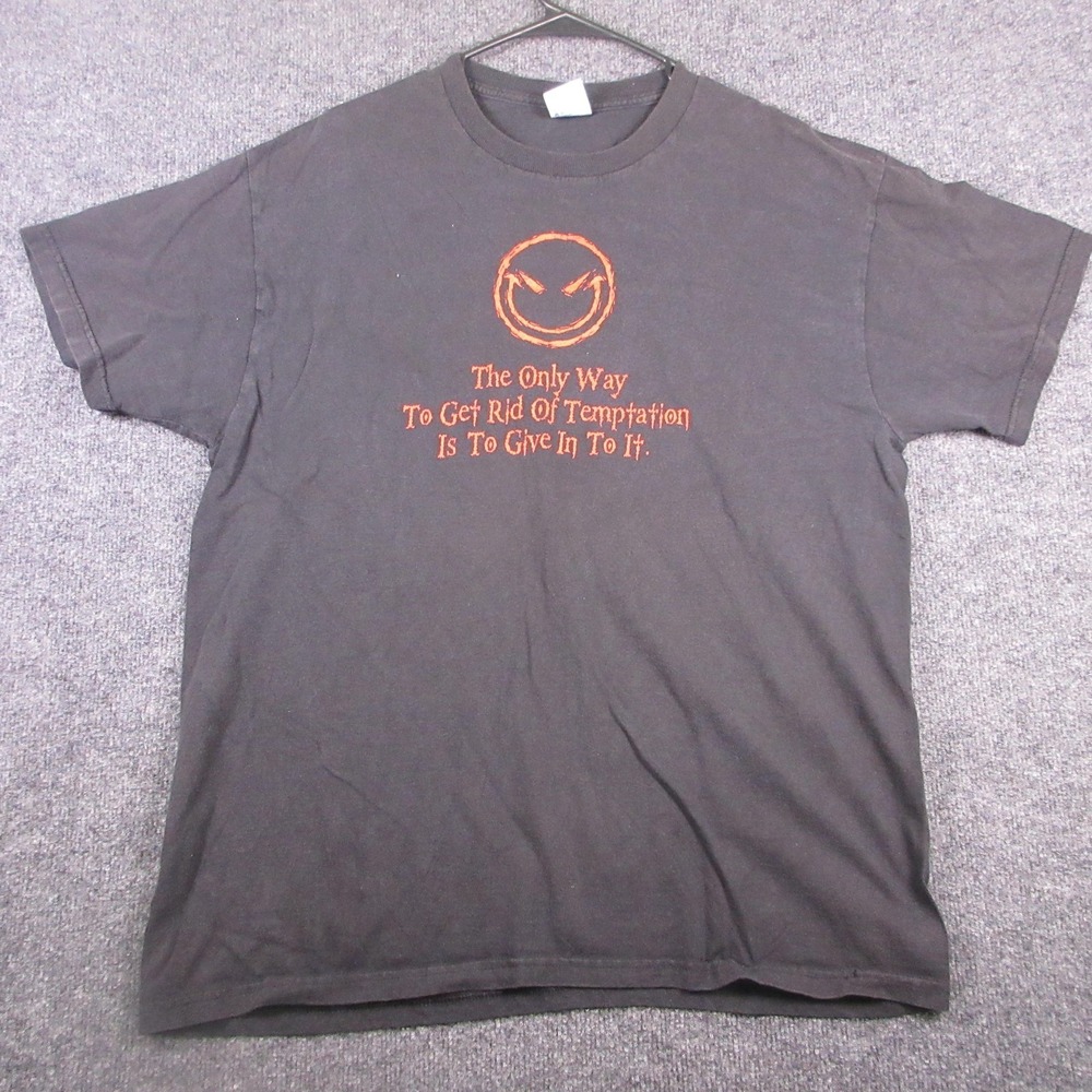 Y2K Delta Pro Weight Shirt Mens Large Black Temptation Quote Smiley Graphic Tee